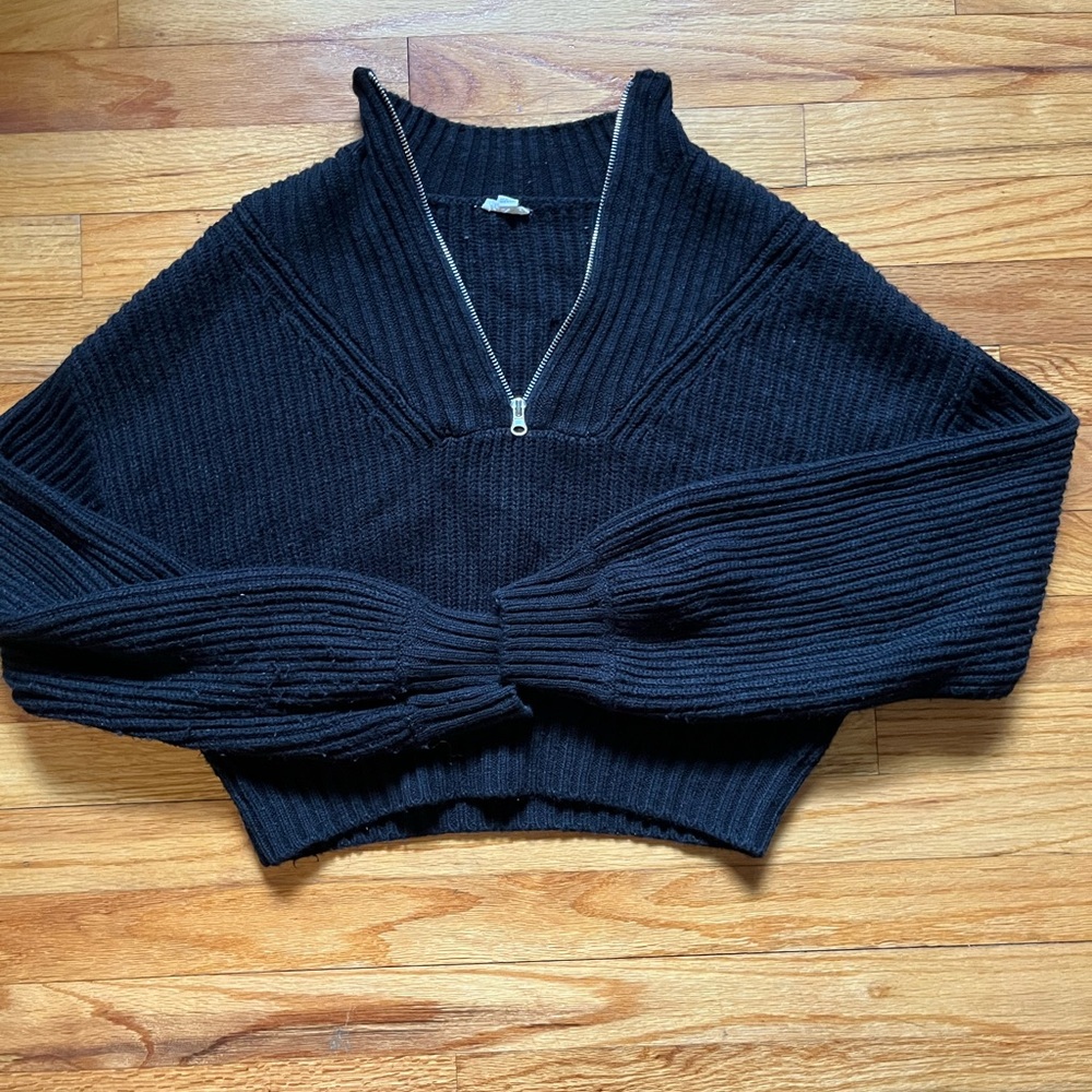 Garage Black V-Neck Sweater with Textured Knit